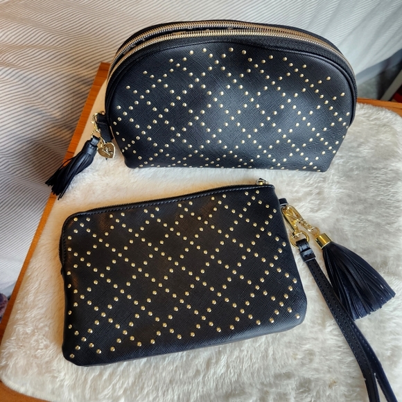 2 Pack! Victoria's Secret Studded Cosmetic Bag with matching Clutch Wristlet - Picture 7 of 8